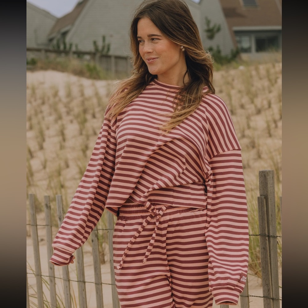 Daily Drills Striped Cotton Long Sleeve - Wine + Dusty Rose Stripe Size M/L - Picture 8 of 9